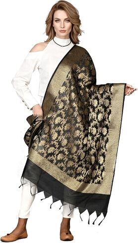 Women's Banarasi Cotton Silk Dupatta Traditional Indian Ethnic Chunni Elegant Woven Lightweight Evening Shawl Wrap in Saudi Arabia