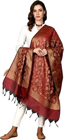 Women's Banarasi Cotton Silk Dupatta Traditional Indian Ethnic Chunni Elegant Woven Lightweight Evening Shawl Wrap in Saudi Arabia