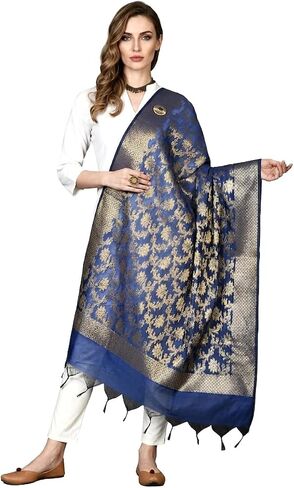 Women's Banarasi Cotton Silk Dupatta Traditional Indian Ethnic Chunni Elegant Woven Lightweight Evening Shawl Wrap in Saudi Arabia