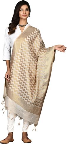 Women's Banarasi Cotton Silk Dupatta Traditional Indian Ethnic Chunni Elegant Woven Lightweight Evening Shawl Wrap in Saudi Arabia