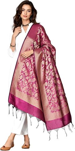 Women's Banarasi Cotton Silk Dupatta Traditional Indian Ethnic Chunni Elegant Woven Lightweight Evening Shawl Wrap in Saudi Arabia