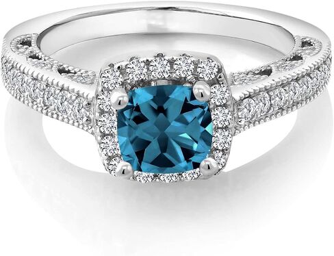 Gem Stone King 6MM Cushion Gemstone Birthstone and Accent Created Sapphire Engagement Ring | 925 Sterling Silver | Wedding Anniversary Promise Ring For Women | Available In Size 5, 6, 7, 8, 9 in Kuwait