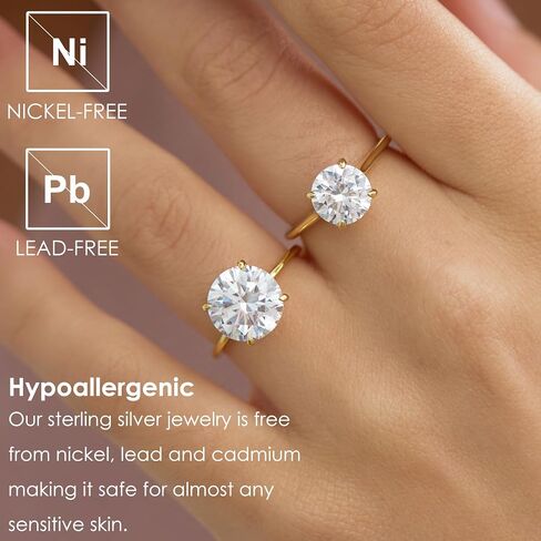 Michooyel 18K Gold Plated Round Cut Solitare 925 Sterling Silver | 2ct Engagement Ring Women, Wedding Ring, Promise Ring Cubic Zirconia in Kuwait