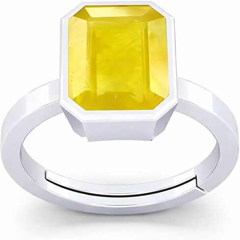 LMDPRAJAPATIS Natural Certified Original Yellow Sapphire Pukhraj Gemstone 5.55 Carat birthstone 925 Sterling silver Ring promise ring in Kuwait
