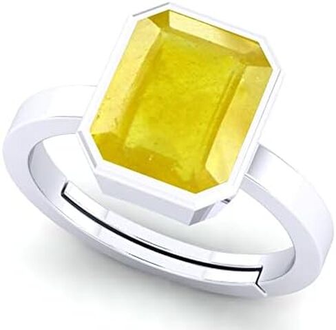 LMDPRAJAPATIS Natural Certified Original Yellow Sapphire Pukhraj Gemstone 5.55 Carat birthstone 925 Sterling silver Ring promise ring in Kuwait