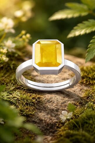 LMDPRAJAPATIS Natural Certified Original Yellow Sapphire Pukhraj Gemstone 5.55 Carat birthstone 925 Sterling silver Ring promise ring in Kuwait
