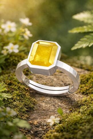 LMDPRAJAPATIS Natural Certified Original Yellow Sapphire Pukhraj Gemstone 5.55 Carat birthstone 925 Sterling silver Ring promise ring in Kuwait