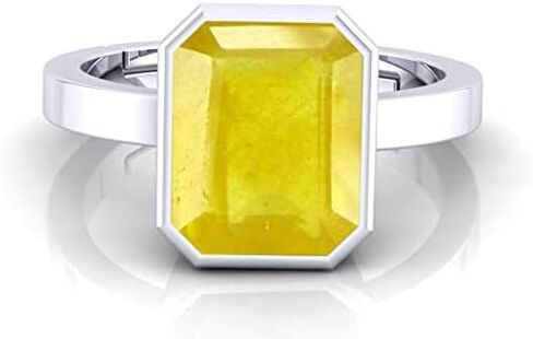 LMDPRAJAPATIS Natural Certified Original Yellow Sapphire Pukhraj Gemstone 5.55 Carat birthstone 925 Sterling silver Ring promise ring in Kuwait