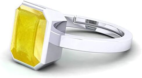 LMDPRAJAPATIS Natural Certified Original Yellow Sapphire Pukhraj Gemstone 5.55 Carat birthstone 925 Sterling silver Ring promise ring in Kuwait