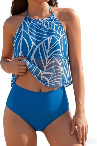 DaiLiWei Tankini Swimsuits for Women Tummy Control Bathing Suit 2 Piece Modest Swim Suits Flowy Mesh Top High Waisted Bottom in Saudi Arabia