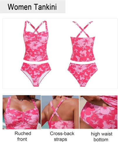 ZAFUL Tankini Swimsuit Tummy Control Bathing Suits Two Piece Swimwear Rushed Swim Top with High Waisted Bottom in Kuwait