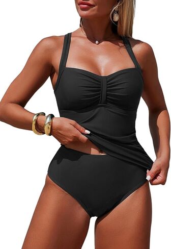 ZAFUL Tankini Swimsuit Tummy Control Bathing Suits Two Piece Swimwear Rushed Swim Top with High Waisted Bottom in Kuwait