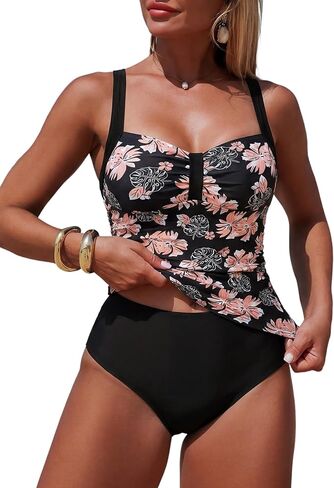 ZAFUL Tankini Swimsuit Tummy Control Bathing Suits Two Piece Swimwear Rushed Swim Top with High Waisted Bottom in Kuwait