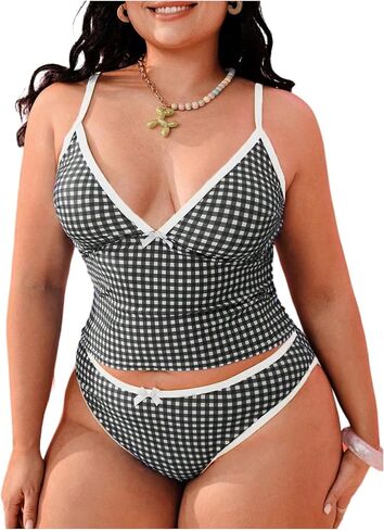 Milumia Women's Plus Size 2 Piece Tankini Swimsuits Plaid Gingham Bow Bathing Suit Cute Swimwear in Kuwait