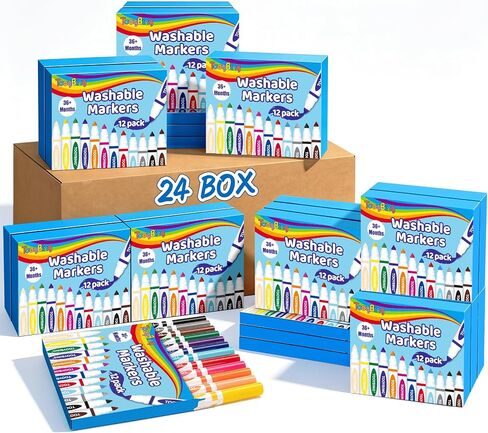 Washable Markers Bulk (288 Count, 24 Box), 12 Assorted Color, Markers for Kids Classroom School, Broad Tip Durable Markers, Back to School Classroom Art Supplies Essentials for Kids in Kuwait