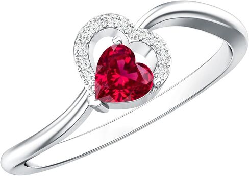 Certified Lab Grown Ruby Heart Promise Ring, Aaaa Quality, Ruby Diamond Proposal Ring - With Ready To Gift Jewelry Box in Kuwait