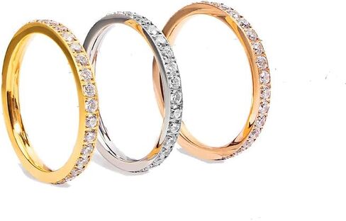 Full Eternity CZ Ring for Women, Titanium Steel Pavé Band, CNC Micro-Set Cubic Zirconia, Stackable Minimalist Wedding Promise Ring in Saudi Arabia