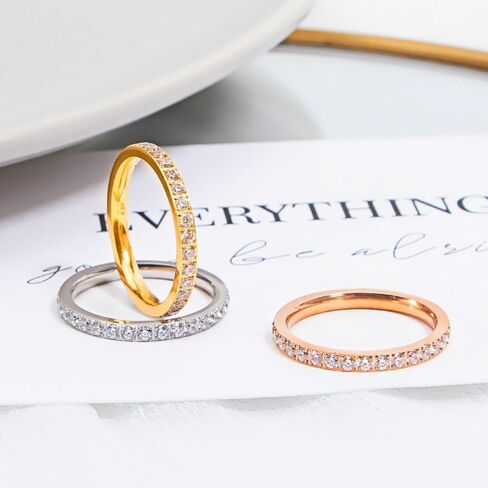 Full Eternity CZ Ring for Women, Titanium Steel Pavé Band, CNC Micro-Set Cubic Zirconia, Stackable Minimalist Wedding Promise Ring in Saudi Arabia