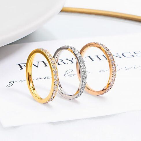 Full Eternity CZ Ring for Women, Titanium Steel Pavé Band, CNC Micro-Set Cubic Zirconia, Stackable Minimalist Wedding Promise Ring in Saudi Arabia
