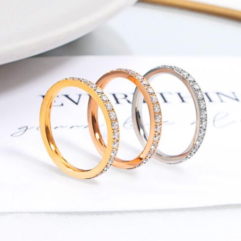 Full Eternity CZ Ring for Women, Titanium Steel Pavé Band, CNC Micro-Set Cubic Zirconia, Stackable Minimalist Wedding Promise Ring in Saudi Arabia