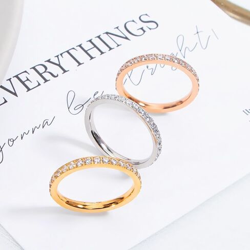 Full Eternity CZ Ring for Women, Titanium Steel Pavé Band, CNC Micro-Set Cubic Zirconia, Stackable Minimalist Wedding Promise Ring in Saudi Arabia