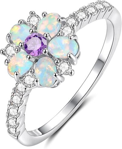 CiNily Opal Engagement Rings 14K Silver Plated Flower Opal Wedding Bands for Women Eternity Ring Cubic Zirconia Promise Rings for Her Diamond Accents Ring Valentine Gifts for Women Size 5-12 in Kuwait