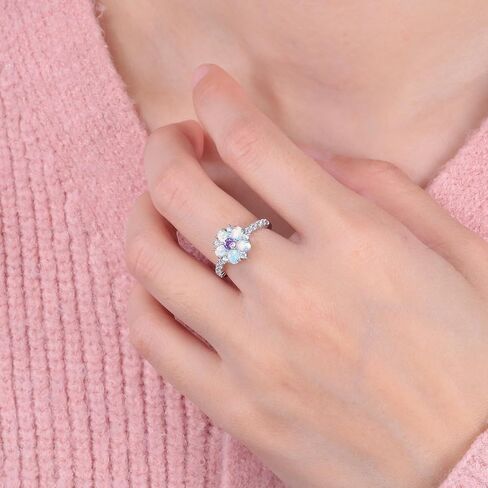CiNily Opal Engagement Rings 14K Silver Plated Flower Opal Wedding Bands for Women Eternity Ring Cubic Zirconia Promise Rings for Her Diamond Accents Ring Valentine Gifts for Women Size 5-12 in Kuwait