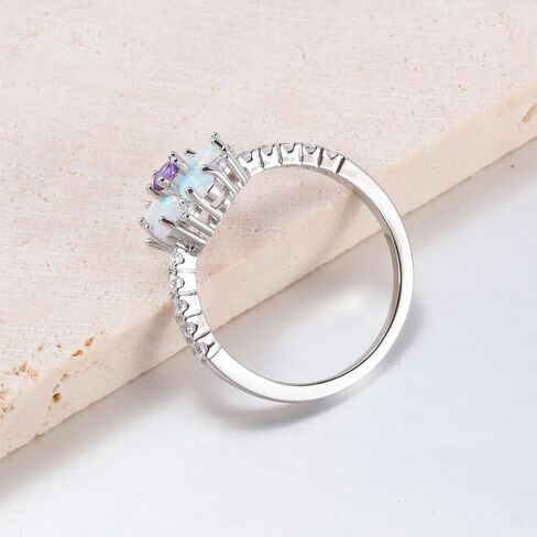 CiNily Opal Engagement Rings 14K Silver Plated Flower Opal Wedding Bands for Women Eternity Ring Cubic Zirconia Promise Rings for Her Diamond Accents Ring Valentine Gifts for Women Size 5-12 in Kuwait