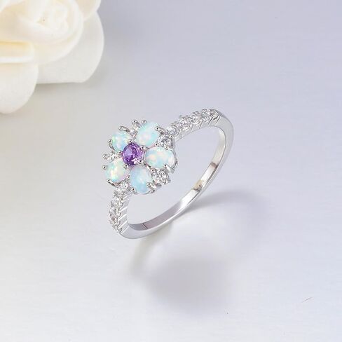 CiNily Opal Engagement Rings 14K Silver Plated Flower Opal Wedding Bands for Women Eternity Ring Cubic Zirconia Promise Rings for Her Diamond Accents Ring Valentine Gifts for Women Size 5-12 in Kuwait