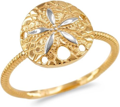 10k Two-Tone White and Yellow Gold Twisted Rope Band Sand Dollar Ring in Saudi Arabia