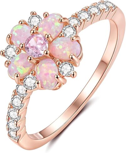 CiNily Opal Engagement Rings 14K Silver Plated Flower Opal Wedding Bands for Women Eternity Ring Cubic Zirconia Promise Rings for Her Diamond Accents Ring Valentine Gifts for Women Size 5-12 in Kuwait