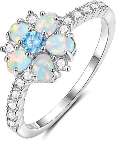 CiNily Opal Engagement Rings 14K Silver Plated Flower Opal Wedding Bands for Women Eternity Ring Cubic Zirconia Promise Rings for Her Diamond Accents Ring Valentine Gifts for Women Size 5-12 in Kuwait