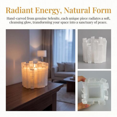Selenite Tea Light Holder, Square Irregular Cup | Natural Selenite Crystal, Home Decor, Meditation, Yoga, Reiki, Gift Item in Saudi Arabia