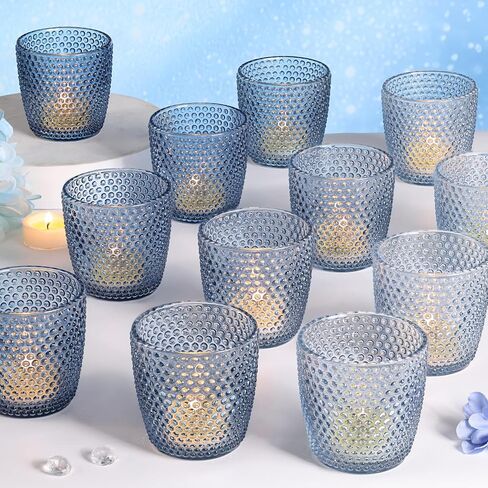 Volens Assorted Blue Votive Candle Holder for Table Centerpiece- 12 Pcs Large Glass Tealight Candle Holder Bulk for Wedding Table, Home, Blue Party Decorations (2.95x2.95inch) in Saudi Arabia