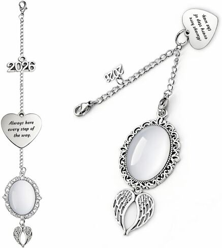 2026 Graduation Tassel Photo Charm, Oval Frame with Angel Wings, Heart Message Tag, Silver Memorial Keepsake with Gift Box in Saudi Arabia