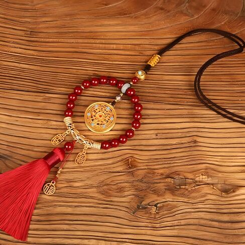 Cinnabar Feng Shui Hanging Ornament – Red Tassel Charm for Protection, Peace, and Good Fortune, for Auspicious Blessings. in Kuwait