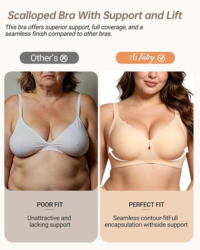 As Fairy Womens Bras Seamless No Underwire Scalloped Full Coverage Push Up Wireless Everyday Bra with Diamond-Shaped Hole in Saudi Arabia