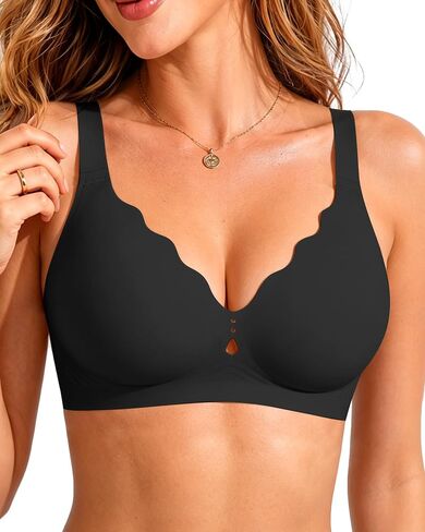 As Fairy Womens Bras Seamless No Underwire Scalloped Full Coverage Push Up Wireless Everyday Bra with Diamond-Shaped Hole in Saudi Arabia