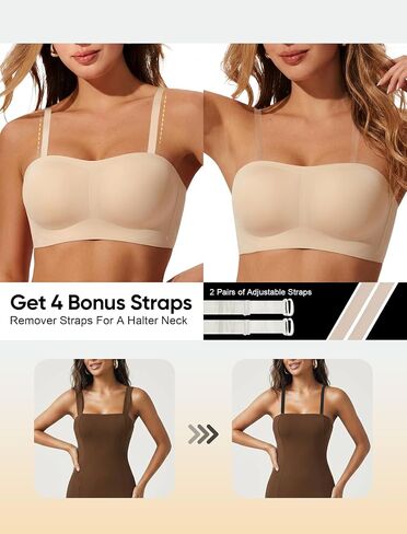 Strapless Bra for Women Non-Slip Silicone Bandeau Invisible Under Dresses Convertible with Clear & Fabric Straps in Saudi Arabia