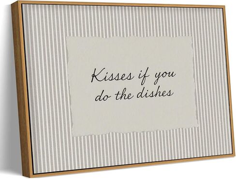 LJTYTHJA Vintage Framed Wall Art Kitchen Wall Decor Kisses If You Do The Dishes Prints Modern Farmhouse Canvas Art Striped Quote Pictures Artwork for Dining Room Pantry 8x10in in Kuwait