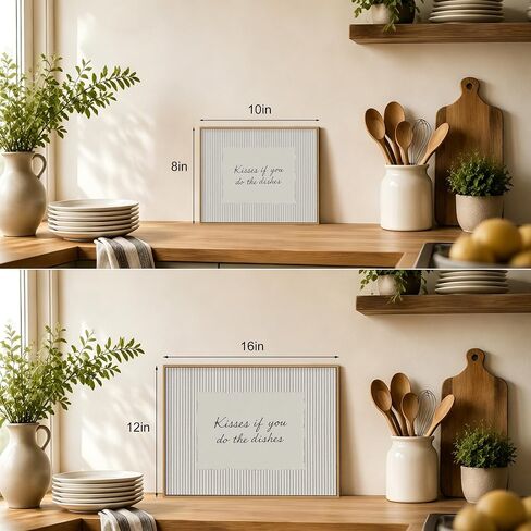 LJTYTHJA Vintage Framed Wall Art Kitchen Wall Decor Kisses If You Do The Dishes Prints Modern Farmhouse Canvas Art Striped Quote Pictures Artwork for Dining Room Pantry 8x10in in Kuwait