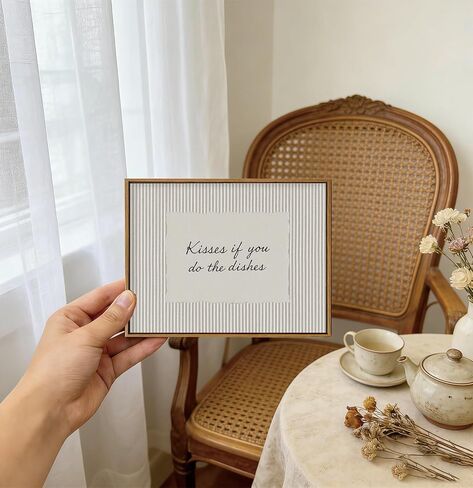 LJTYTHJA Vintage Framed Wall Art Kitchen Wall Decor Kisses If You Do The Dishes Prints Modern Farmhouse Canvas Art Striped Quote Pictures Artwork for Dining Room Pantry 8x10in in Kuwait