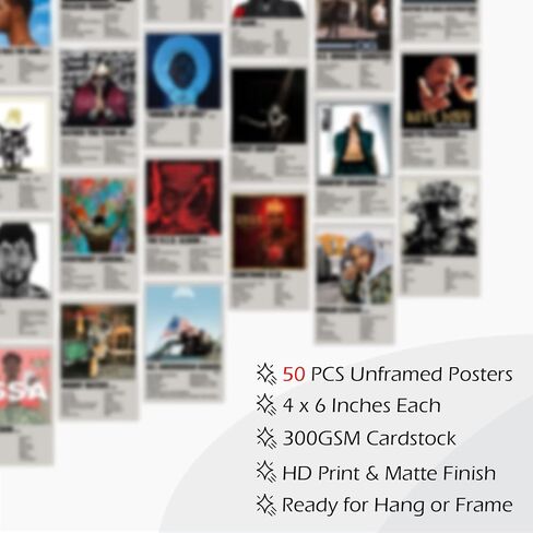 KINYEYE Rappers Album Cover Posters, Retro Rappers Music Posters Wall Collage Kit for Teen Bedroom Decor | 4"x 6", 50PCS Unframed in Saudi Arabia