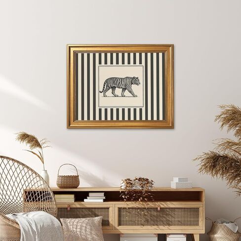 Gold Framed Vintage Tiger Wall Art Black and White Striped Wild Animal Poster Retro Jungle Big Cat Wildlife Canvas Print Botanical Safari Minimalist Exotic Artwork for Home Office Decor 8x10inch in Saudi Arabia