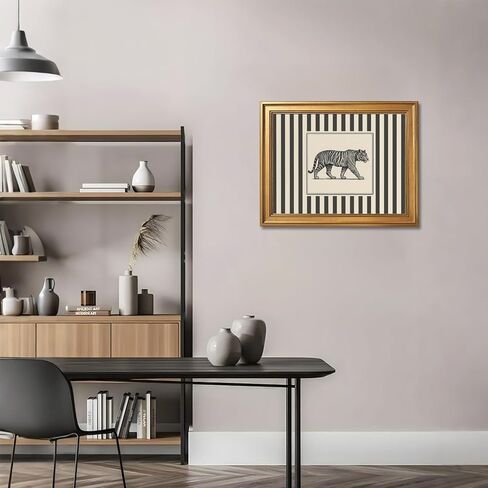 Gold Framed Vintage Tiger Wall Art Black and White Striped Wild Animal Poster Retro Jungle Big Cat Wildlife Canvas Print Botanical Safari Minimalist Exotic Artwork for Home Office Decor 8x10inch in Saudi Arabia