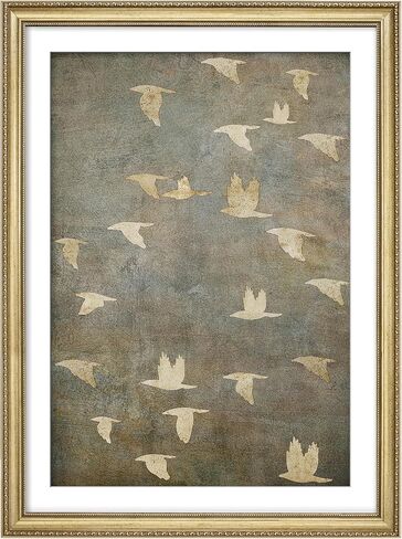 MUDECOR Premium Framed Wall Art Golden Birds in Flight Illustrations Impressionism Scenic Colorful for Living Room, Bedroom, Office - 26"x36" Gold in Saudi Arabia