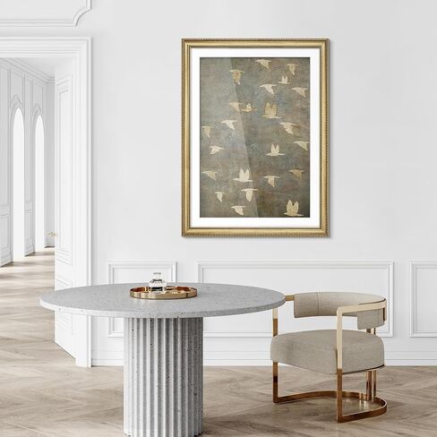 MUDECOR Premium Framed Wall Art Golden Birds in Flight Illustrations Impressionism Scenic Colorful for Living Room, Bedroom, Office - 26"x36" Gold in Saudi Arabia