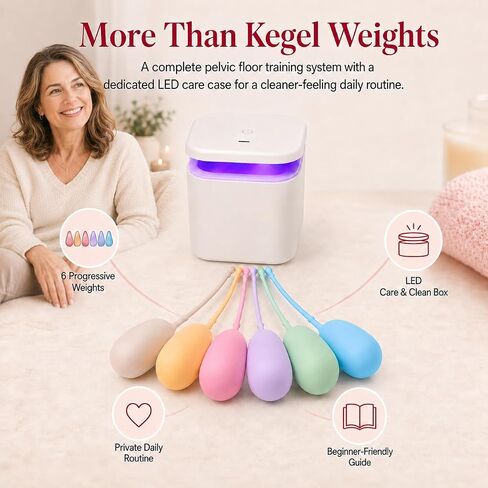 Pelvic Floor Exercise Weights, Set of 6 Silicone Kegel Weights with LED Storage Case, OTC, Individually Wrapped, Helps Improve Urinary Incontinence (Brilliant White/Case) in Saudi Arabia