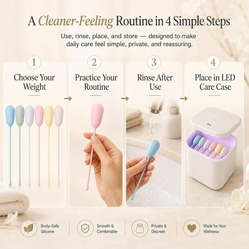 Pelvic Floor Exercise Weights, Set of 6 Silicone Kegel Weights with LED Storage Case, OTC, Individually Wrapped, Helps Improve Urinary Incontinence (Brilliant White/Case) in Saudi Arabia