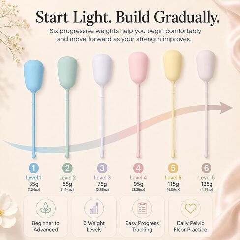 Pelvic Floor Exercise Weights, Set of 6 Silicone Kegel Weights with LED Storage Case, OTC, Individually Wrapped, Helps Improve Urinary Incontinence (Brilliant White/Case) in Saudi Arabia